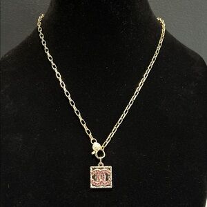 Chanel Component with Pink Logo on  Gold Plated Magnetic Chain